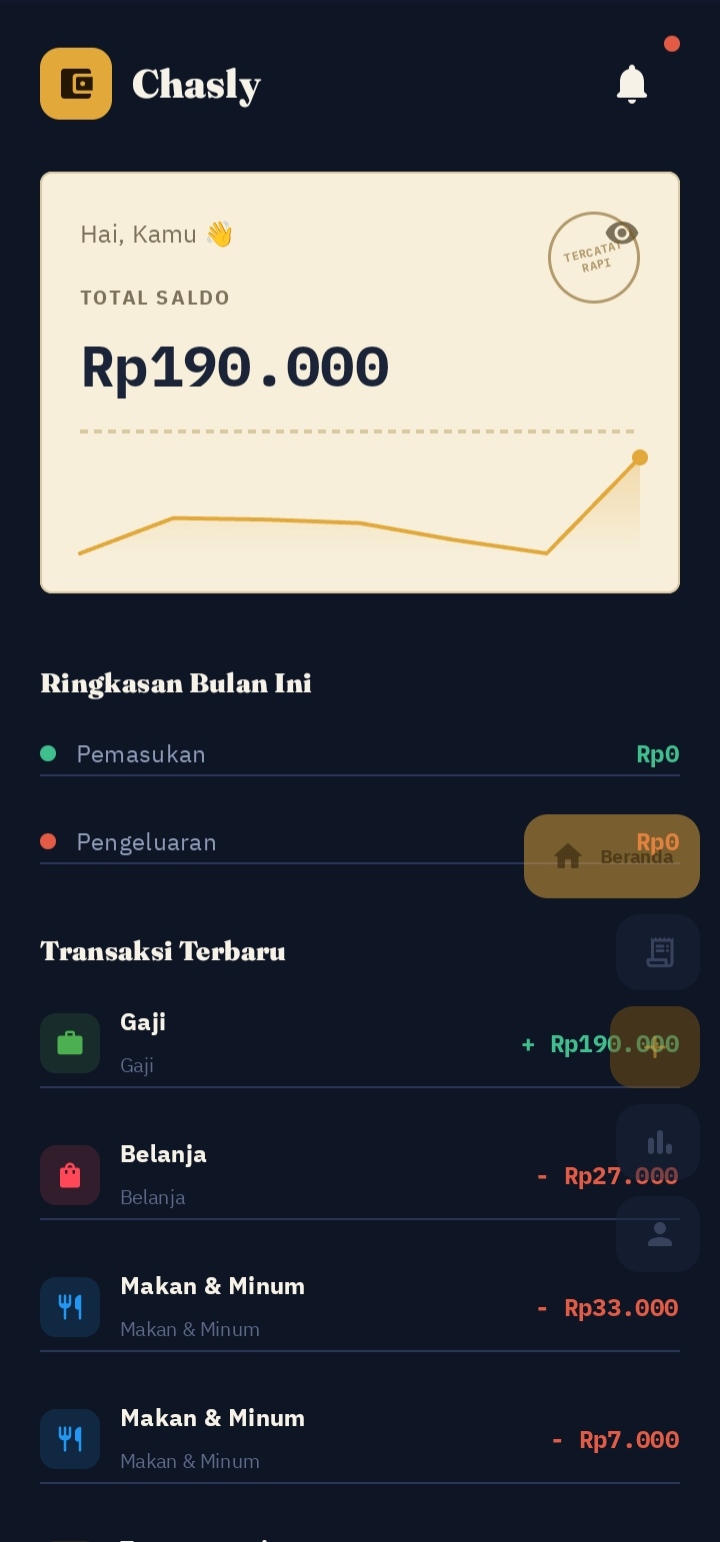 Chasly finance tracker screen